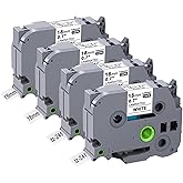 Tze241 Tze-241 18mm Label Tape Replacement for Brother P-Touch Label Maker Tz-241 18mm 0.7" Laminated Black on White Tape, Compatible with Brother PTD410 PT-D400 D610BT, 3/4 Inch, 4-Pack