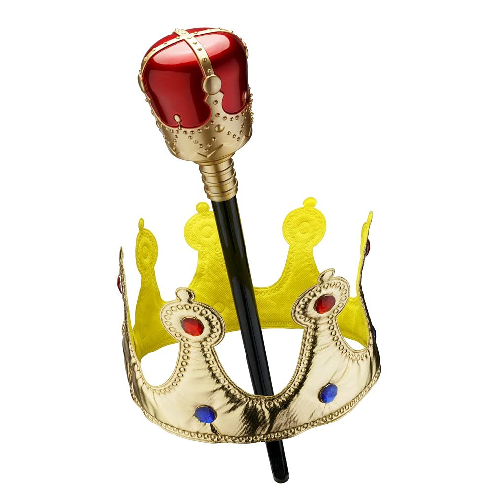 Dress Up America Kids Gold Crown and Scepter Props for Children Red Blue Role Play Dress Up Accessories for Kids