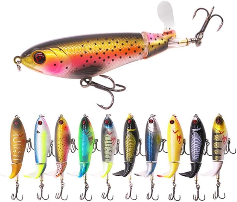 Nuguri Fishing Lures Topwater Bass Lures with Floating Rotating Tail Barb Treble Hooks Artificial Hard Bait Swimbait Lures for Bass Trout Walleye Pike Musky