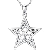 Plesitep Hollow Star Necklace for Women Sterling Silver Star Pendant Jewelry Necklaces Vintage Hollow Crystal Necklace