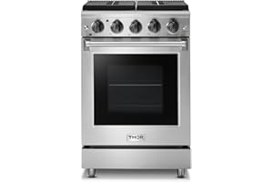 Thor Kitchen 24 in. Freestanding Gas Range LRG2401U with 4 Sealed Burners, 3.7 cu. ft. Oven, Storage Drawer, Cast Iron Grate in Stainless Steel