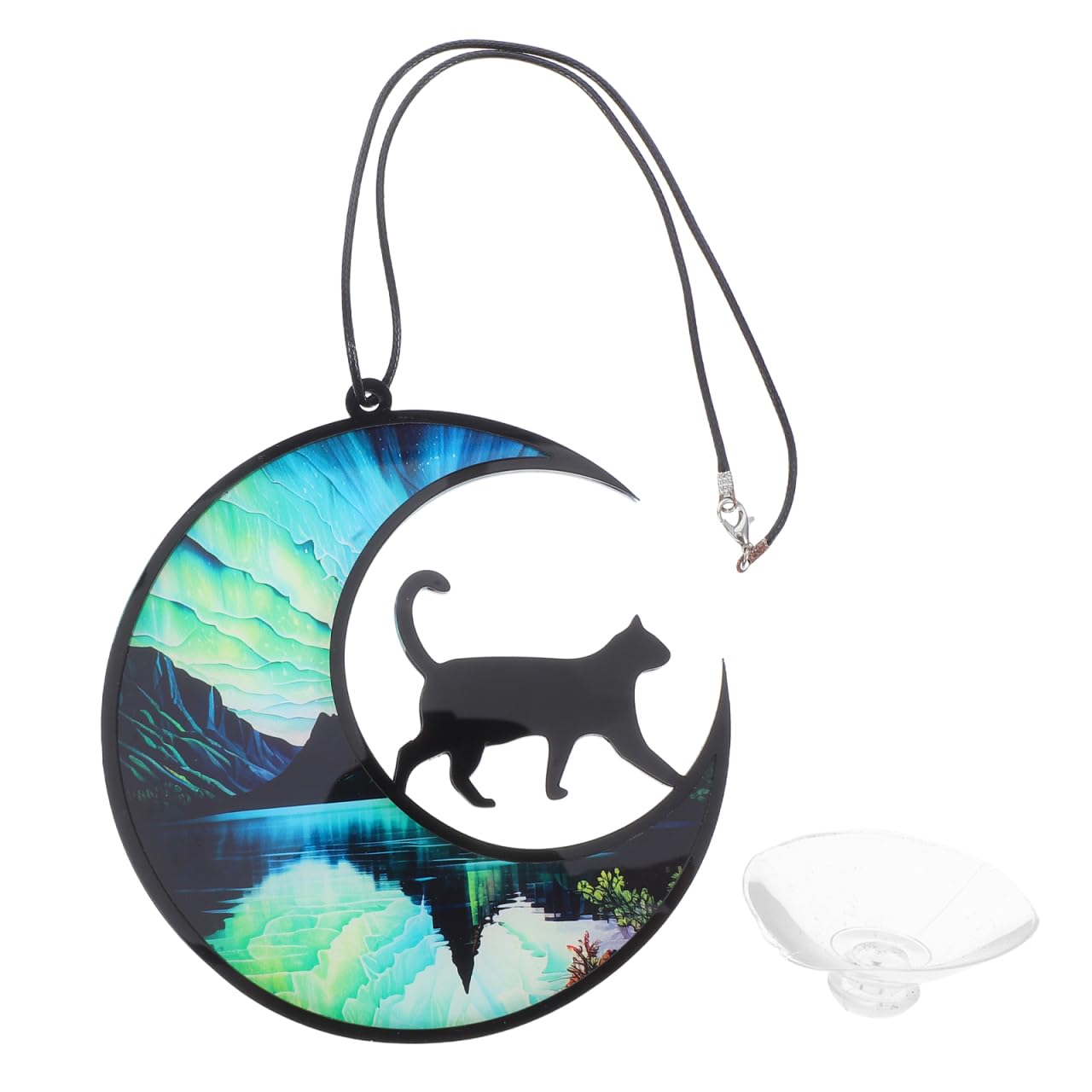 Yardwe Wall Hanging Decor 1 Set Stained Acrylic Windows Hangings Acrylic Black Cat Cat Moon Wall Sculptures Black Cat Stained Glass for Home Living Room Bedroom Decorations