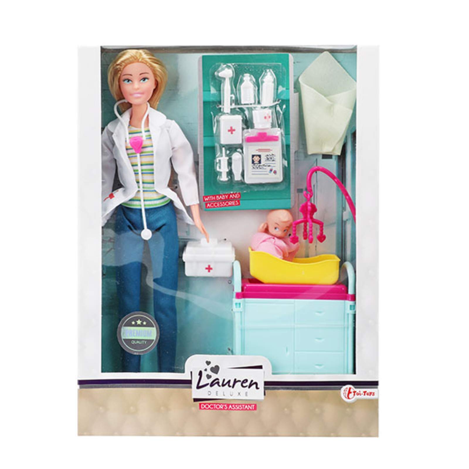 Toi-Toys 04825A Teen Doll Lauren Paediatrician with Baby and Accessories 16 Pieces