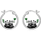 925 Sterling Silver Panda Hoop Earrings for Women Huggie Hoop Earrings Cute Animal Earrings Jewelry Gift