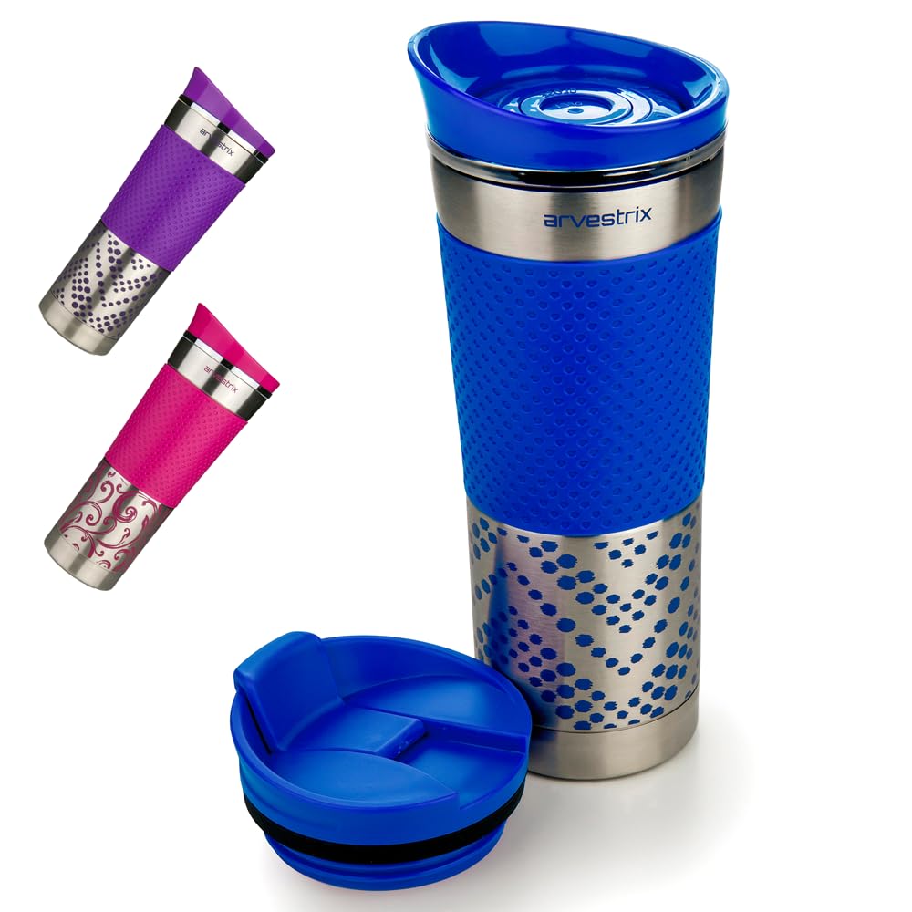 Arvestrix Travel Mug 450ml – Insulated Stainless Steel Coffee Cup, Leakproof Double-Walled Reusable Flask, Keeps Drinks Hot or Cold, Cup Holder Friendly (Blue)