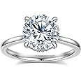 BAGUTTA PAVONE Round Moissanite Engagement Rings for Women, Women's 18K Yellow/White Gold Plated 925 Sterling Silver Engagement Ring Moissanite Promise Rings for Her,Wedding Band Ring 1.5/2/3/4/5CT.