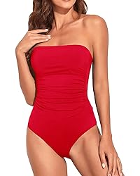 Holipick Women Red Bandeau One Piece Swimsuits