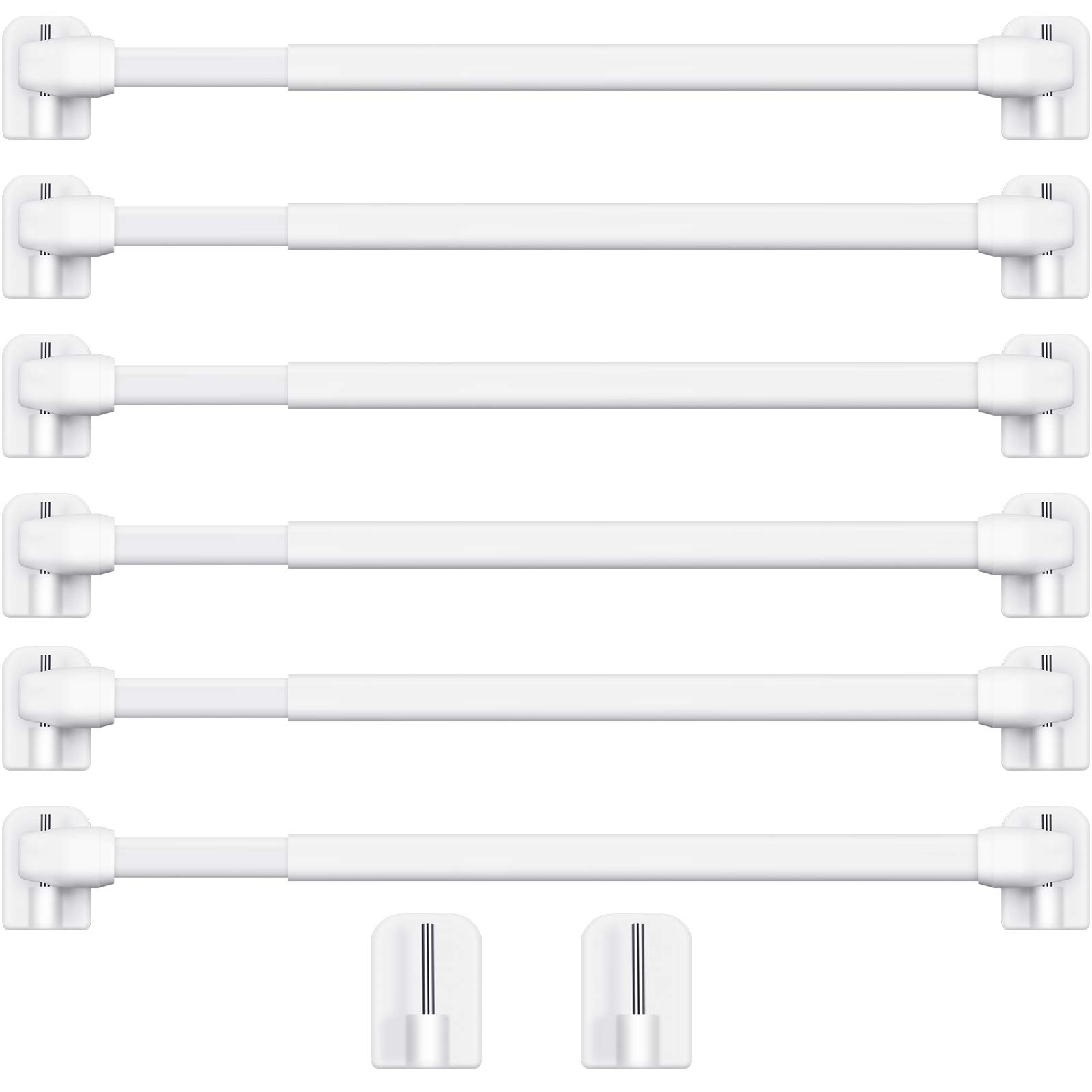 Jetec 6 Pieces Adjustable Plastic Net Curtain Rod 15.7-27.5 Inch Self Adhesive Shower Curtain Rods for Window Cupboard Bars Tension Drill Less Accessories for Home Bathroom Hotel (White)