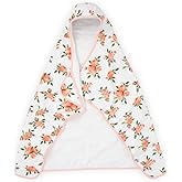 Little Unicorn Hooded Bath Towel | Absorbent Cotton & Terry Blend | Larger Size for Baby & Toddlers, 1-6 Years (Watercolor Roses)