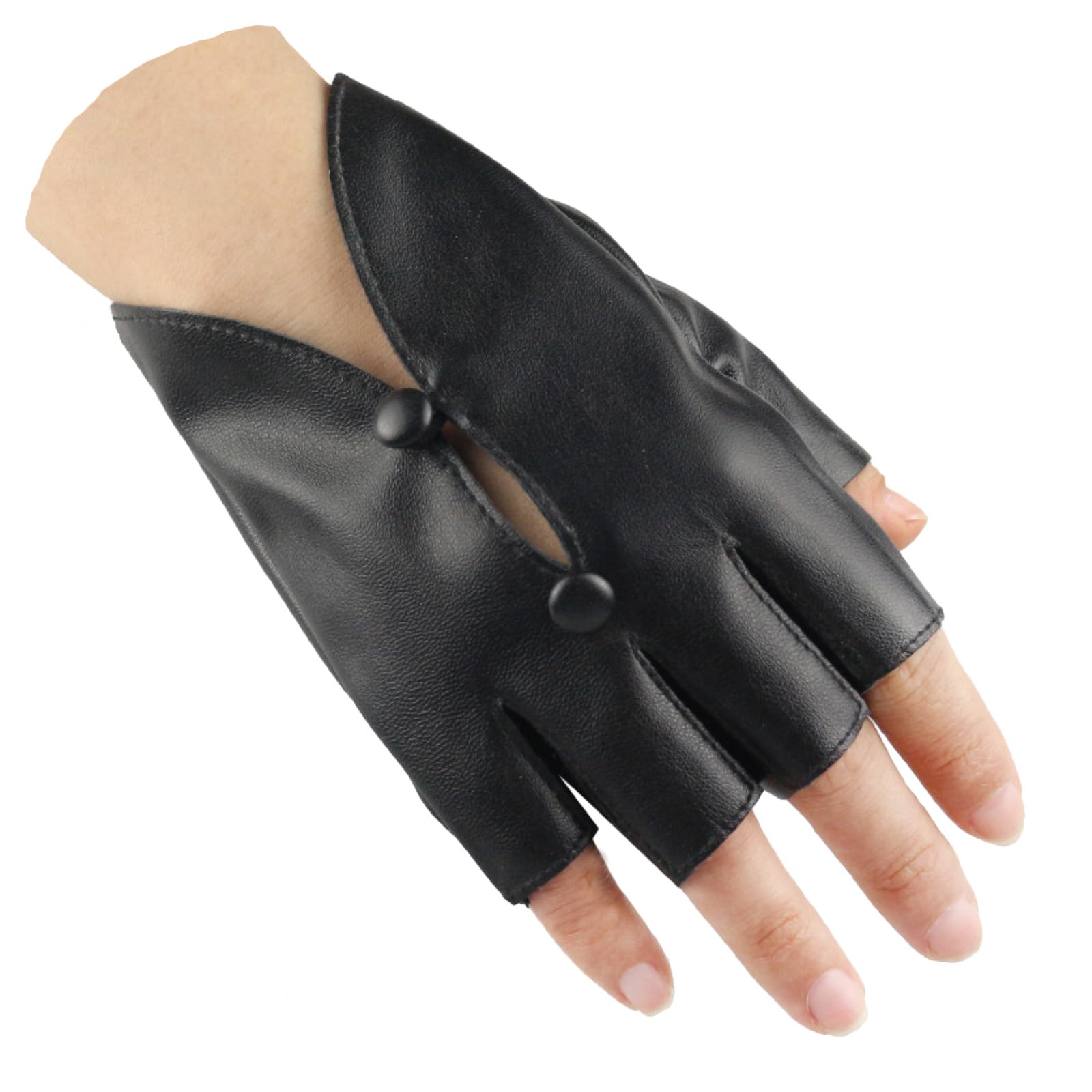Long Keeper PU Leather Fingerless Gloves for Women - Unlined Motorcycle Driving, Dancing, Party Cosplay Halloween Black Leather Gloves