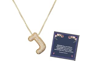 LIU JUN Bubble Letter Necklace Gold for Women, 14k Gold Plated Cubic Zirconia Bubble Initial Necklace, Charm Balloon Dainty Ininial Letter Pendant Necklace for Girls Jewelry Gifts