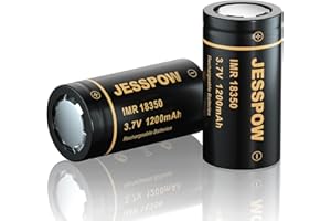 JESSPOW 18350 3.7V Rechargeable Battery 1200mAh Flat Top, Discharge IMR 18350 Li-ion Batteries for Flashlight, Solar Garden Light and More (2 Pack)