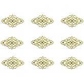 40pcs Filigree Flower Plate Charms,Hollowed-Out Rhombic Pendant Connector for DIY Jewelry Making Wrapping Accessories(Gold Tone)