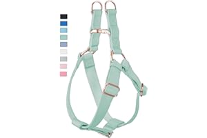 AAUFILUX Soft Leather No Pull Dog Harness - Adjustable Step in Dog Harness with Rose Gold Heavy Duty Metal Buckle, Freedom Nylon Dog Halter Vests for Small Medium Large Dogs Easy Walking Training (Green,M)