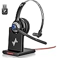 JIAMQISHI Bluetooth Headset - Wireless Headset with Noise Cancelling Microphone, V5.2 Computer Headphones with USB Dongle, Charging Base & Mic Mute for Work/Call Center/PC/Laptop/Online Class/Zoom