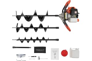 GNJINX 52cc Gas Powered Earth Auger Post Hole Digger Borer Fence Ground Drill with 4", 6", 8" Bits - Powerful 2-Stroke Engine, for Farm Garden Digging/Drilling/Planting (Subcontract delivery)