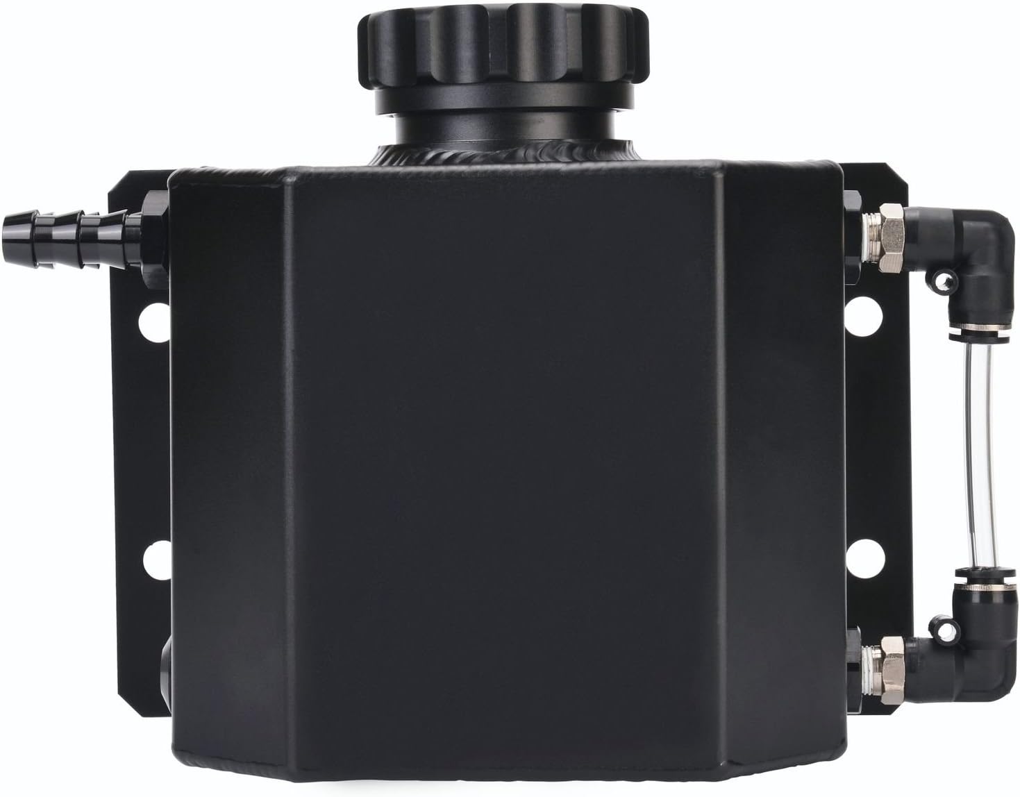 CQIER Universal 1L Alloy Aluminium Water Overflow Expansion Coolant Tank Reservoir Bottle with Drain Plug(Black)