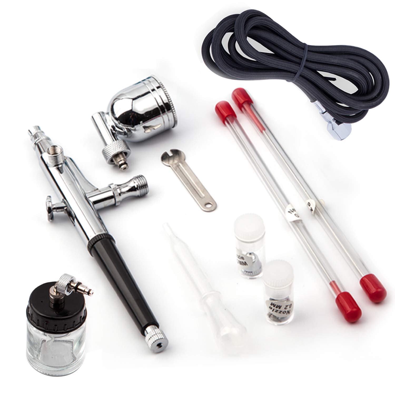 Fengda Precision Double Action Side Feed Airbrush FE-134K with Adapter, Airbrush Hose, Nozzles and Needles for Painting, Cake Decorating, Tattoo, Models Art