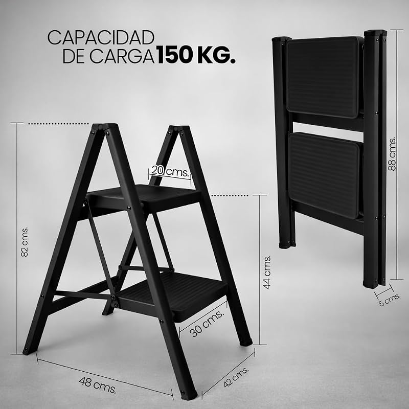Marche Pied Pliable 2 Marches, Supporte jusqu'à 150 kg, Escabeau