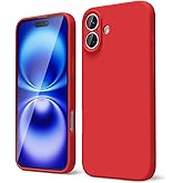 oakxco for iPhone 16 Phone Case Liquid Silicone, Thin Slim Soft Rubber Gel TPU Plain Protective Simple Cover for Women Girl Cute, Matte Solid Color Aesthetic, Red
