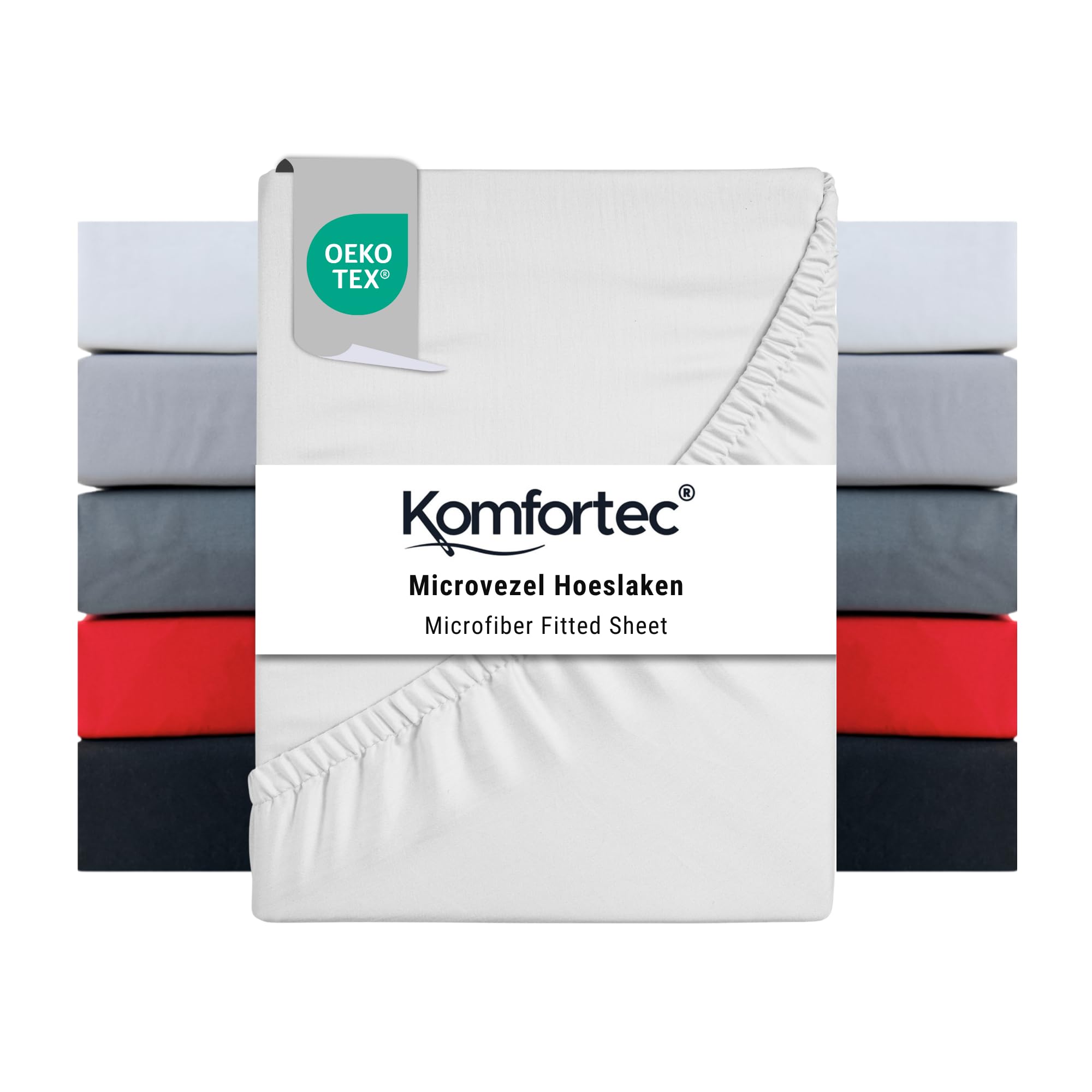 Komfortec Microfibre Fitted Sheet 140 x 200 cm Soft Fitted Sheet with Elasticated Edging for Mattresses up to 30 cm White Oeko-Tex Easy Care and Skin-Friendly 90 g/m²