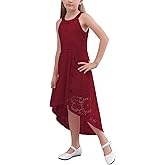GORLYA Girl's Elegant Halter Neck Floral Lace Hi-Lo Flower Girl Birthday Party Dress for 4-14T Kids