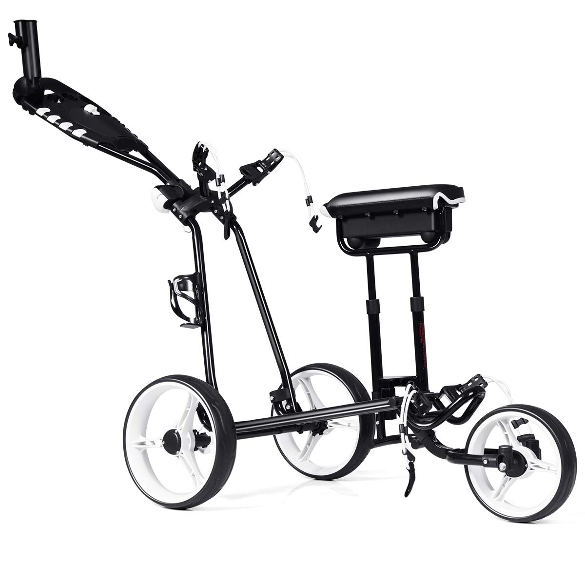 Tangkula Golf Push Cart W/ 3 Wheels Golf Trolley With Stool Scoreboard
