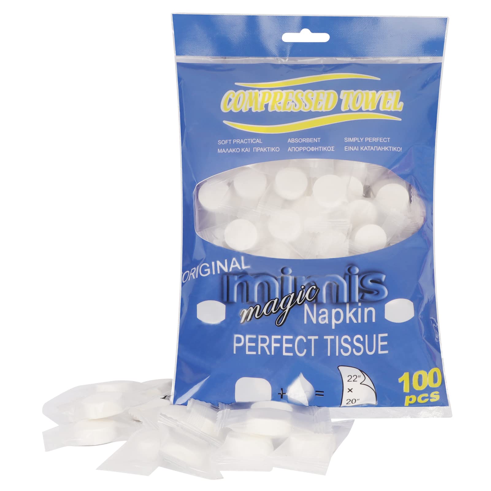 FYY 100 PCS Compressed Towel, Mini Tablets Disposable Portable Face Towel Cotton Coin Tissue for Travel, Camping, Hiking, Sport, Beauty Salon, Home Hand Wipes and Other Outdoor Activities Blue