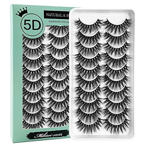 Mikiwi Lashes False Eyelashes Natural Fake Lash Fluffy Light Volume Faux Mink Lashes 10 Pairs Pack Eye lashes