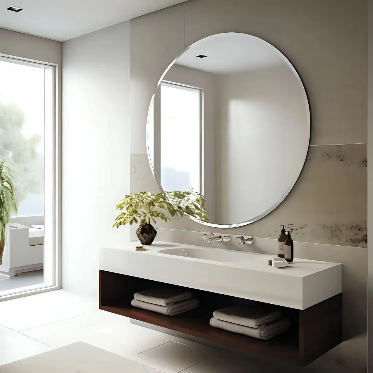 Photo 1 of USHOWER 30" Round Frameless Wall Mirror with Beveled Edge - Circle Mirror for Bathroom & Vanity, Elegant & Simple Look