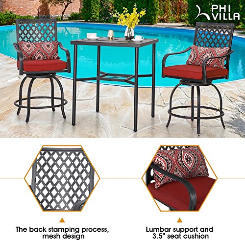 PHI VILLA Outdoor Swivel Bar Stools Set of 4, 27.5" Bar Height Patio