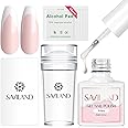 Saviland French Manicure Kit: French Tip Nail Stamp with White Gel Nail Polish Set, Jelly Silicone Nail Stamper Nail Stamper Kit for French Nails Home DIY Nail Salon