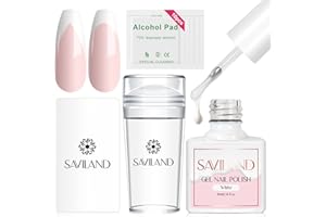 Saviland French Manicure Kit: French Tip Nail Stamp with White Gel Nail Polish Set, Jelly Silicone Nail Stamper Nail Stamper Kit for French Nails Home DIY Nail Salon
