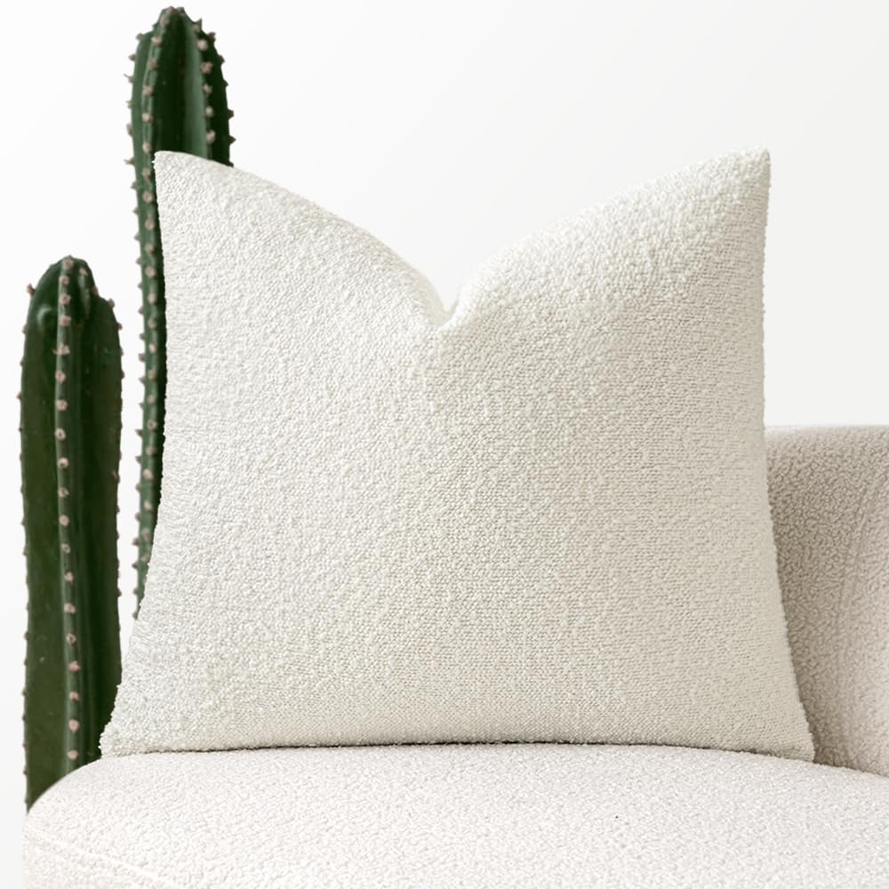 Photo 1 of MIULEE Textured Boucle Throw Pillow Cover White Accent Solid Eruo Sham Christmas Pillow Case Decorative Soft Pack of 1 Couch Cushion Chair Sofa Bedroom Livingroom Home Decor,24x24 Inch
