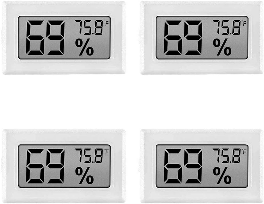 LinkDm 4 Pack White Mini Digital Electronic Temperature Humidity Meters Gauge Indoor Thermometer Hygrometer LCD Display Fahrenheit (℉) for Humidors, Greenhouse, Garden, Cellar, Fridge, Closet