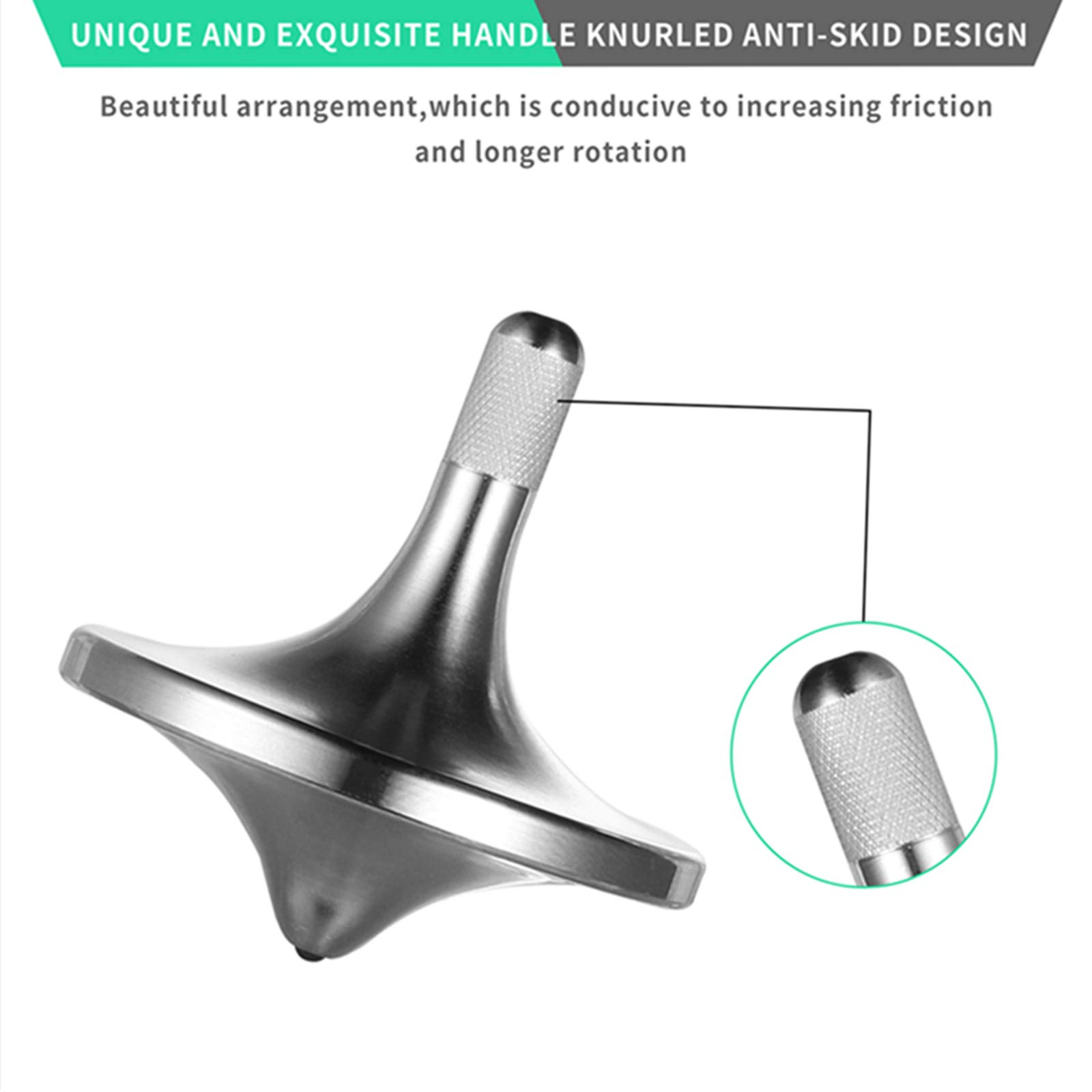 Stainless Steel Spinning Top, Premium Exquisite Perfect Balance Well Made Metal Desk EDC Little Fidget Toy, Spin Long Time Over 6 Minutes, Great Value (Silver, Large Diameter 34mm)