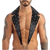 L'VOW Real Black Feather Cape with Metal Chain PU Leather Gothic Shawl Shrug Halloween Costume for Women and Men