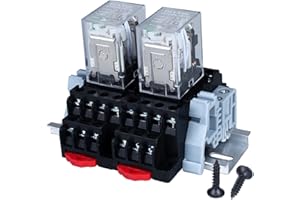 DIANQI 2Pcs HH54P 12VDC 14-Pin 5A Coil Electromagnetic Power Relay 4PDT 4NO+4NC with LED Indicator Light with Base DIN Slotted Aluminum Rail and End Cap