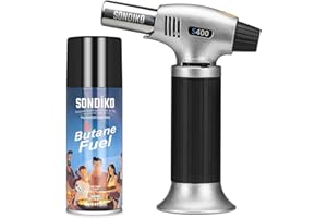 Sondiko Torch Lighter with Butane Included, Premium Fuel Refill and Butane Torch Kit, Refillable Kitchen Torch with Butane Fuel Refill 175ml for Men Unique, Soldering, Cooking