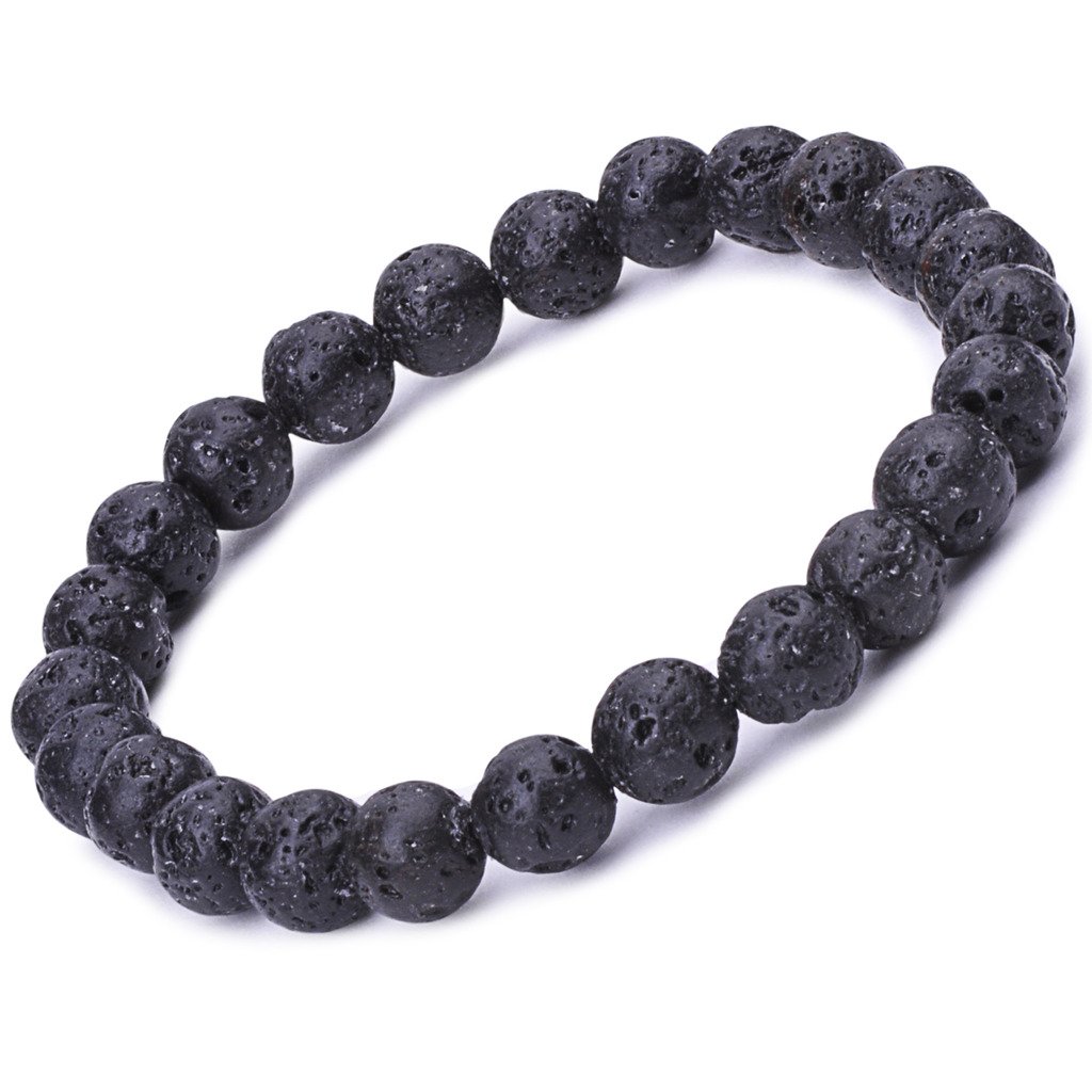 Infinite U Lava Stone Stretch Bracelet for Men Women 9mm Beads Buddha Beads Great for Yoga Meditation Brown White Black, 18 cm, Stone, without stone