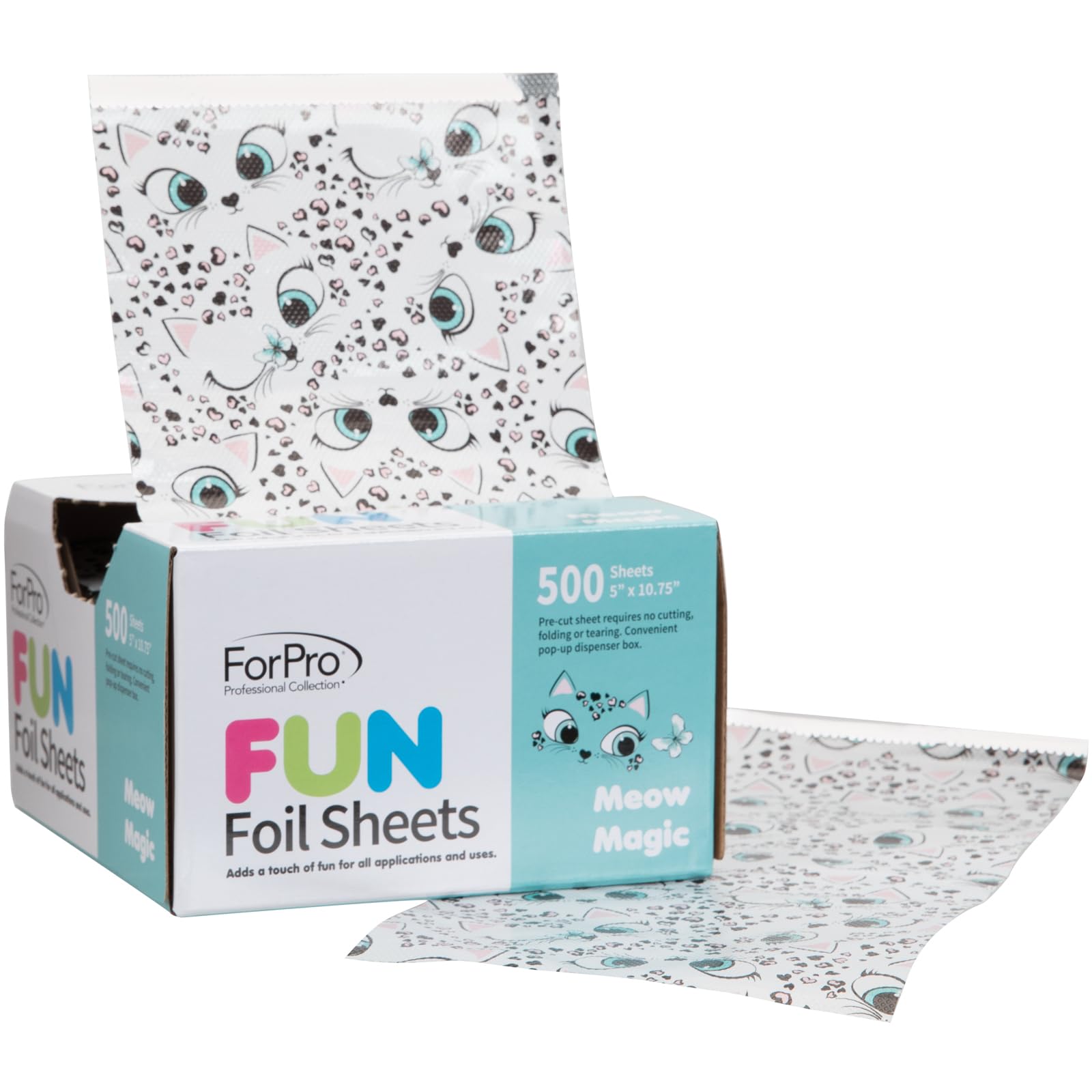 ForPro Professional Collection FUN Meow Magic 5Foil Sheets, Aluminum Foil, Pop-Up Foil Dispenser, Hair Foils for Color Application and Highlighting Services, Food Safe, 5