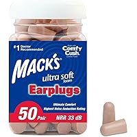 Mack's Ultra Soft Foam Earplugs, 50 Pair - 33dB Highest NRR, Comfortable Ear Plugs for Sleeping, Snoring, Travel, Concerts, S