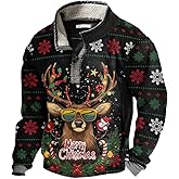 DMOYALA Mens Christmas Sweatshirt Vintage 1/4 Zip Jackets Fleece Stand Collar Merry Christmas Sweatshirts with Pockets