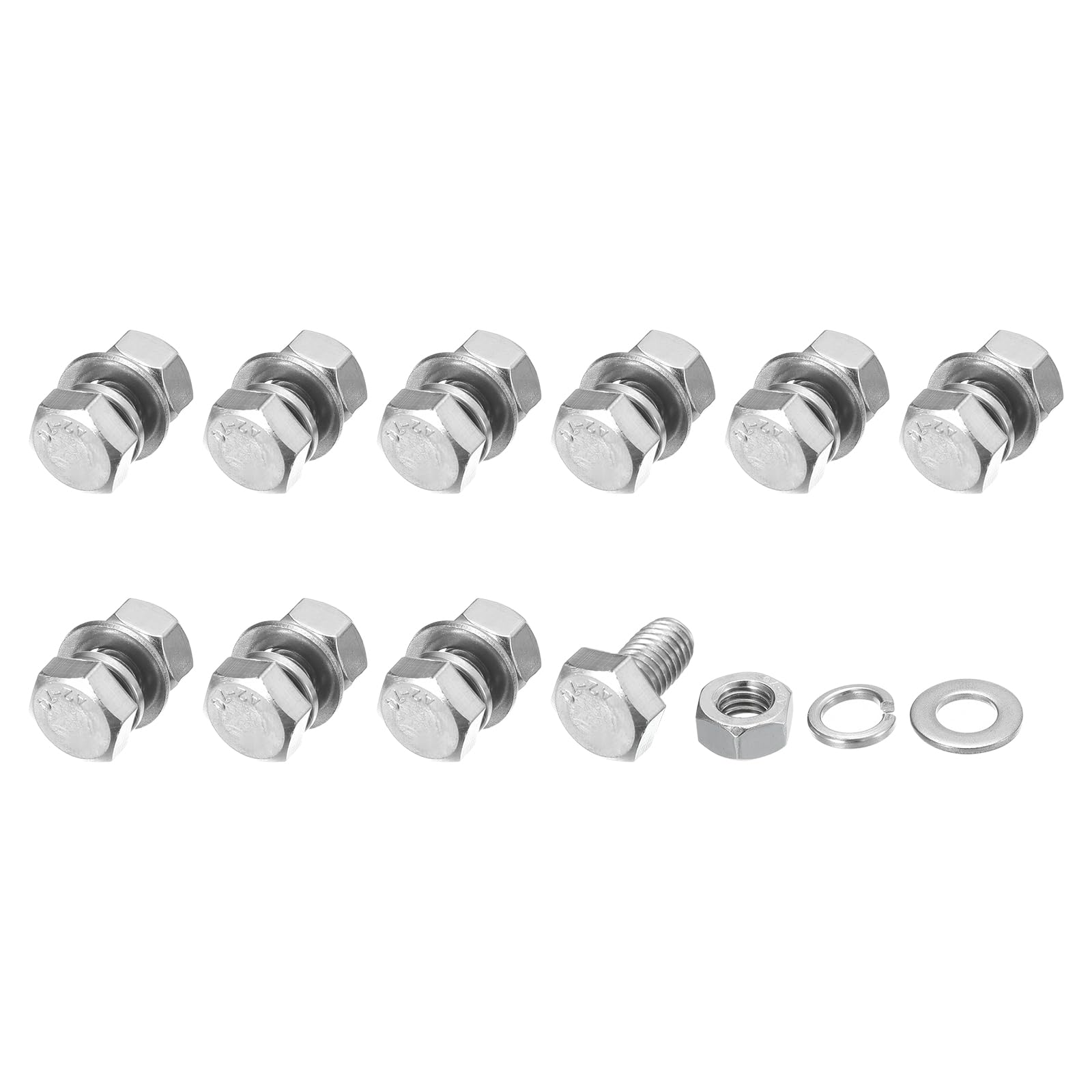 METALLIXITY Hex Head Screws Bolts, Nuts, Flat & Lock Washers Kits (M8-1.25x16mm) 10 Set, Stainless Steel Fully Threaded Machine Screws Bolt Set - for Home Appliance Equipment