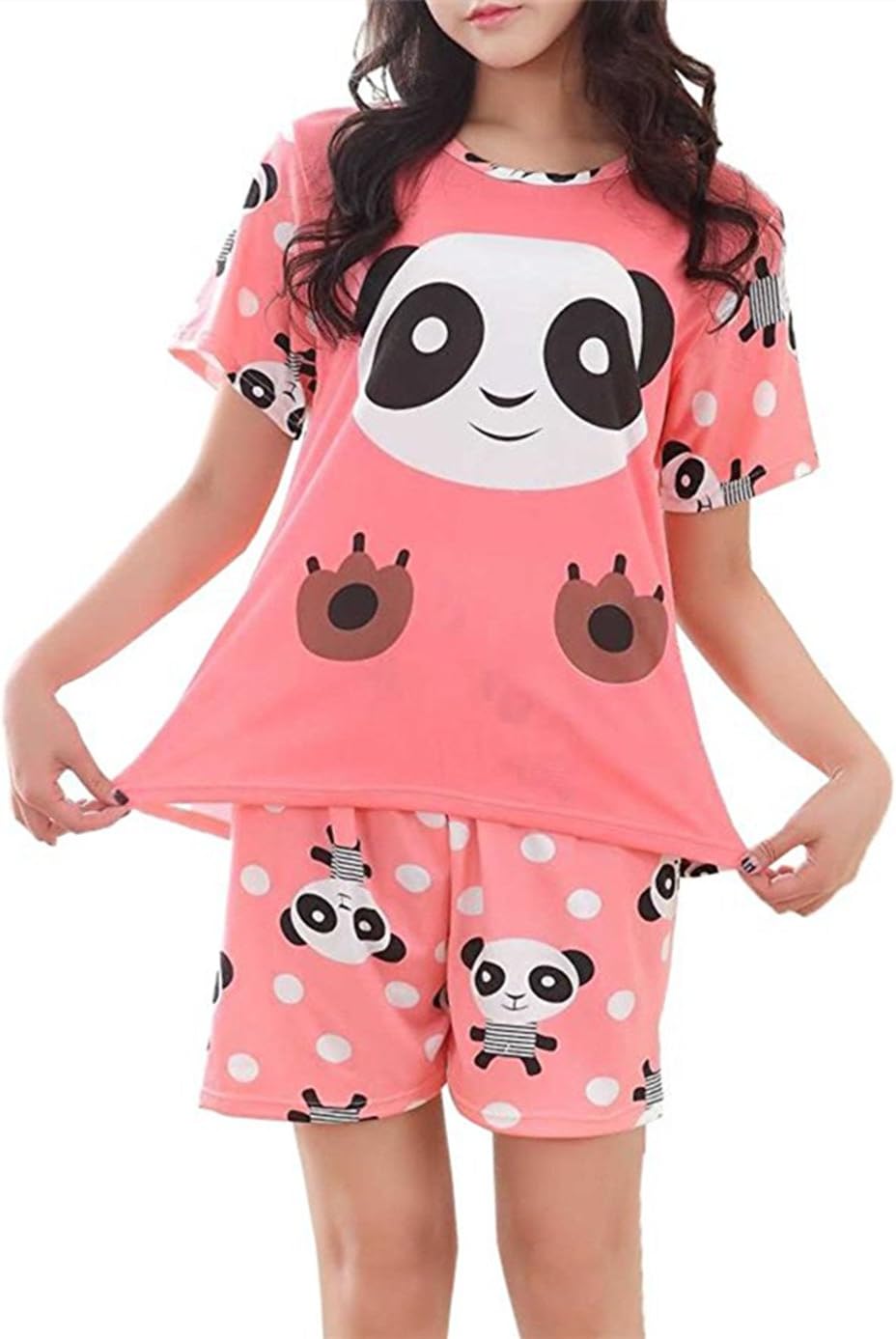 Big Girls Summer Cute Panda Printed Pajama Sets Soft Top and Shorts