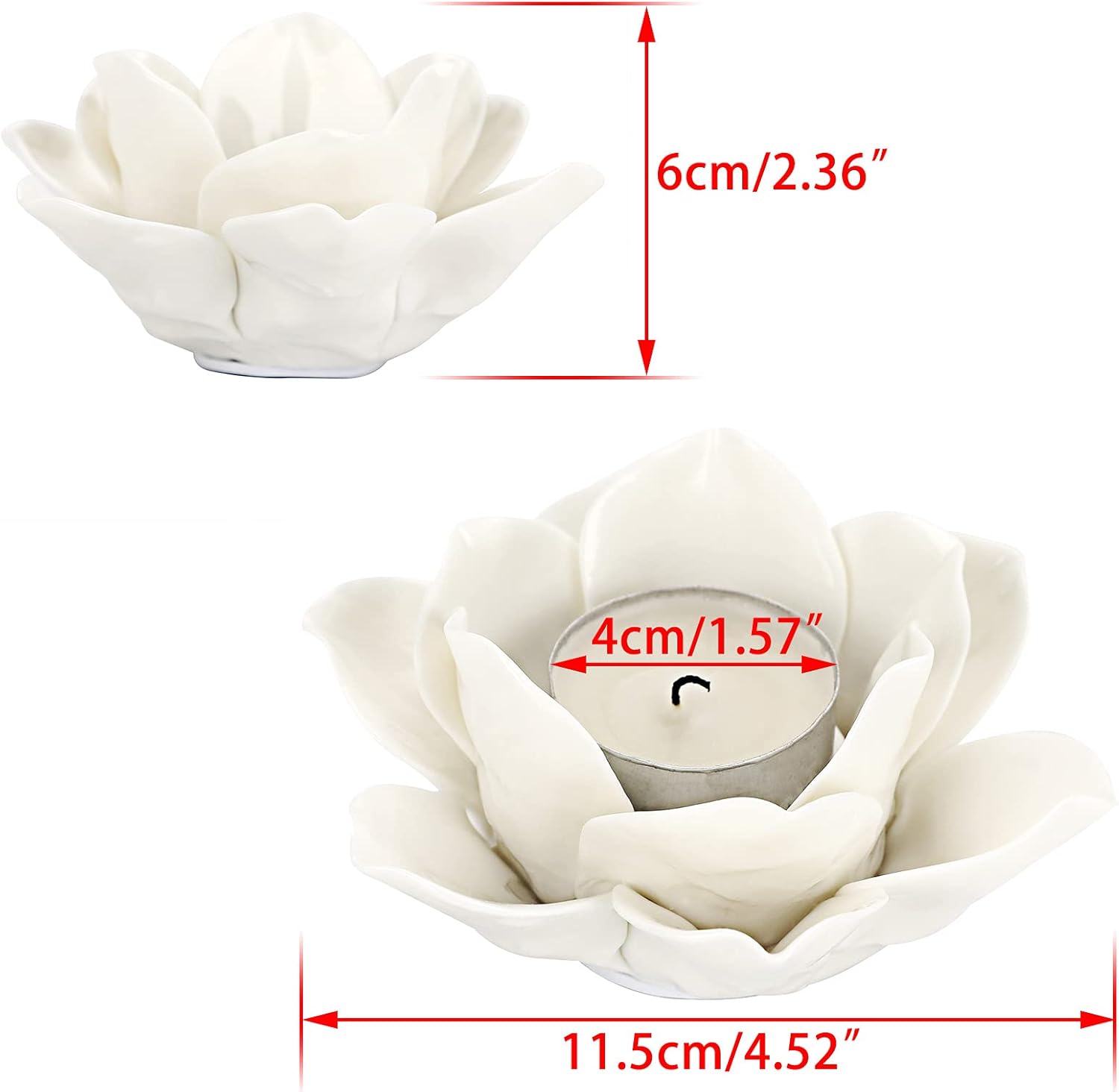 OwnMy 4.5 Inch Ceramic Lotus Flower Tea light Holder Lotus Petals Candle Holder Candlestick, Votive Flower Tealight Candle Holder Candle Lamps Holder with Gift Box for Home Decor Wedding Party (White): Kitchen & Dining