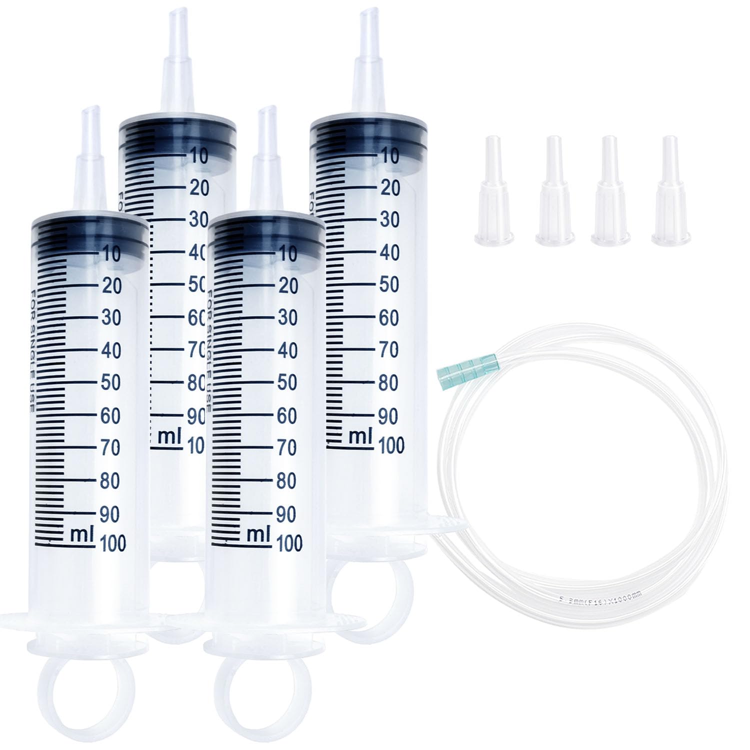 Photo 1 of 100cc Plastic Syringe - Large Syringe for Liquid with 40" Tubing, Syringes for Liquid, 4 Pack