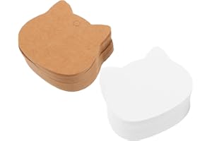 VICASKY 200pcs Cat Head Shaped Kraft Paper Tags and White Blank Paper Labels 6x6cm for DIY Crafts, Wedding