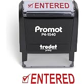 Promot Entered Self Inking Rubber Stamp - Refillable Office Stamp | Crisp &amp; Consistent Impressions, Fast One-Hand Operation, Refillable Ink System, Durable Construction