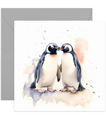 Old English Co. Carte D'anniversaire Aquarelle Pingouin Pour Femme, Mari – Carte D'anniversaire Pour Couple
